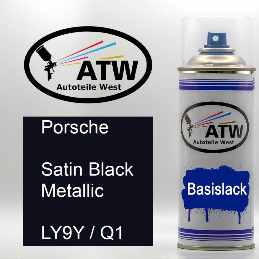 Porsche, Satin Black Metallic, LY9Y / Q1: 400ml Sprühdose, von ATW Autoteile West.
